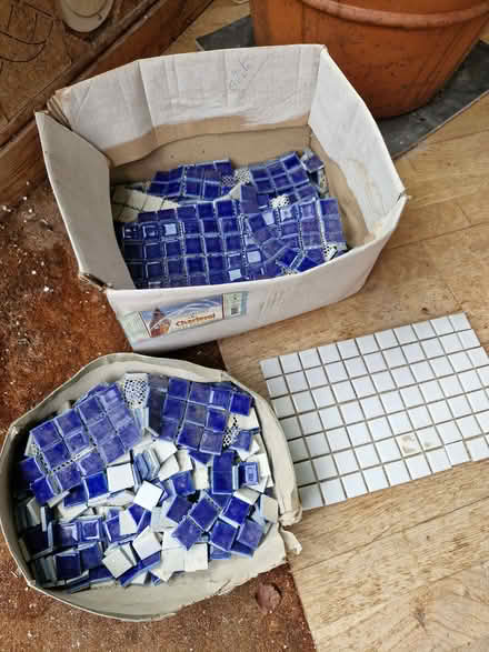Photo of free Mosaic ceramic tiles, blue and white (Gospel Oak NW5) #1