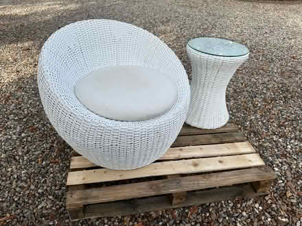 Photo of free White cane tub chair and side table (Oxen End CM7) #2