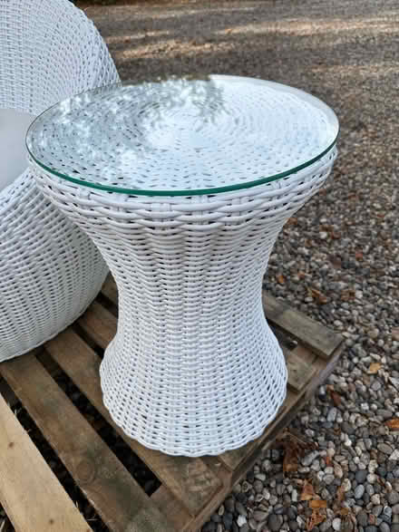 Photo of free White cane tub chair and side table (Oxen End CM7) #3