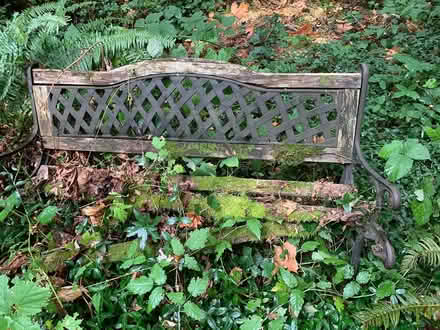 Photo of free Metal & wood bench frame (Milwaukie on Aldercrest Rd) #1