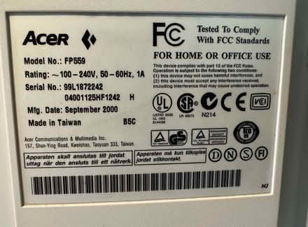 Photo of free ACER FP559 15" Computer Monitor (Cornwall AONB PL30) #3