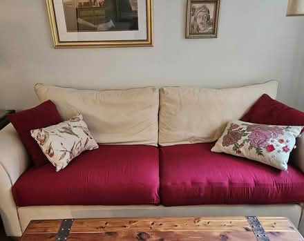 Photo of free large pale yellow sofa (Brooksby Village) #2