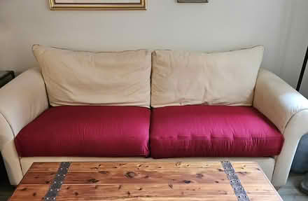 Photo of free large pale yellow sofa (Brooksby Village) #1