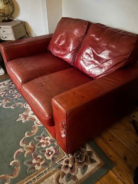 Photo of free Deep Red Leather 70s/modern Sofa (N13 Palmers Green) #1