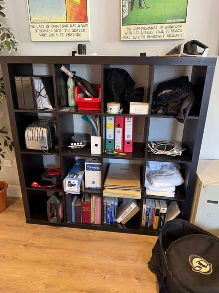 Photo of free IKEA KALLAX Shelving unit, black-brown, 147x147 cm (Surbiton KT6) #1