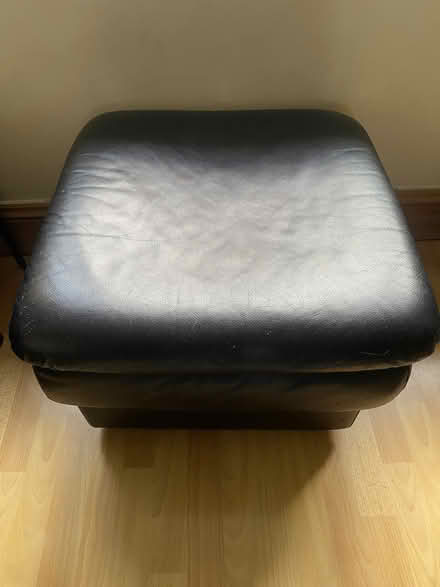 Photo of free Black leather pouffe footstool (Woodseats S8) #1