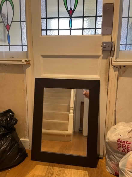 Photo of free Large mirror with dark faux leather frame (Woodley RG6) #1