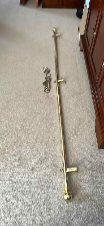 Photo of free Brass finish curtain rails with rings brackets and finials (Brough CA17) #1