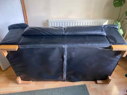 Photo of free Black real leather settee sofa (Woodseats S8) #3