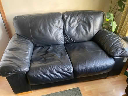 Photo of free Black real leather settee sofa (Woodseats S8) #1