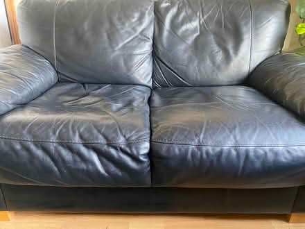 Photo of free Black real leather settee sofa (Woodseats S8) #2