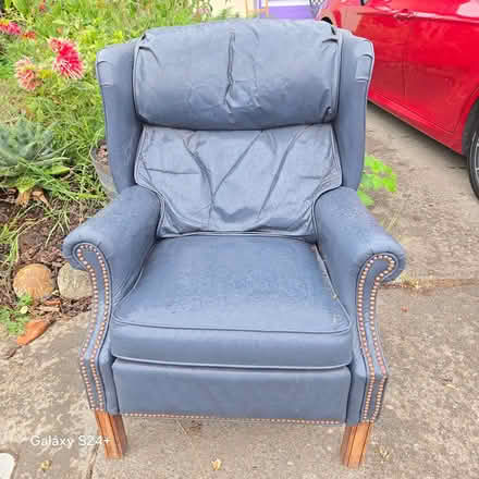 Photo of free cool old navy blue leather chair (2630 Commanche St Santa Rosa) #2
