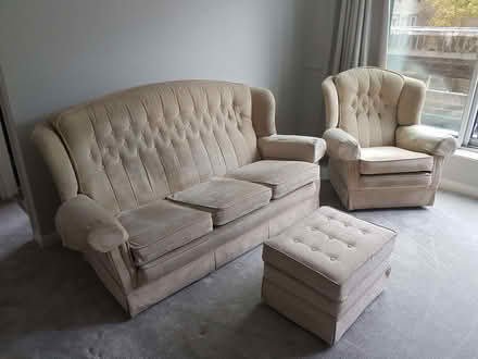 Photo of free 2/3 seater sofa with armchair and footstool (Weybridge KT13) #2