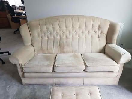 Photo of free 2/3 seater sofa with armchair and footstool (Weybridge KT13) #1