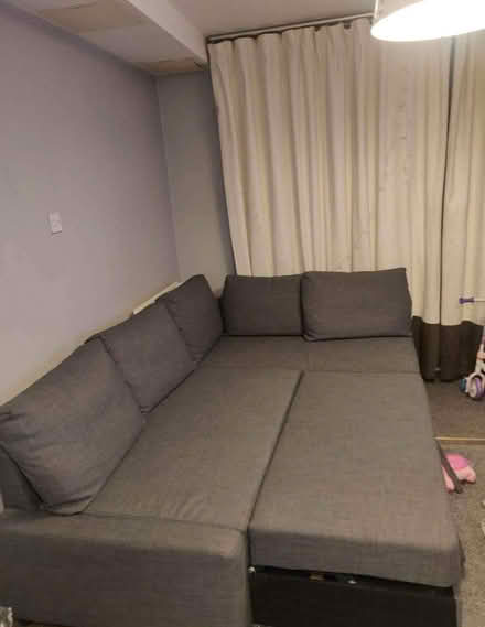 Photo of free IKEA L shaped brown sofa with pull out bed + ottoman storage (West Brompton SW10) #3