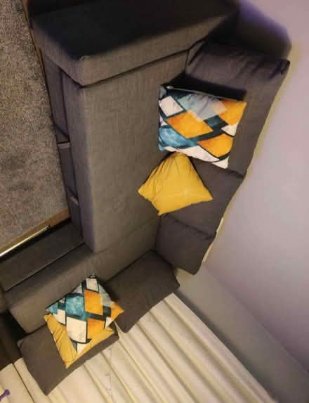 Photo of free IKEA L shaped brown sofa with pull out bed + ottoman storage (West Brompton SW10) #2