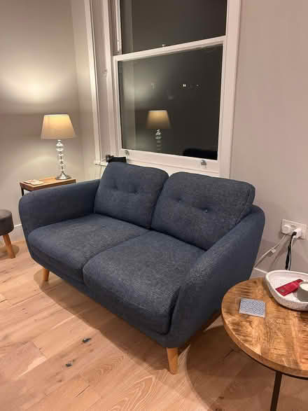 Photo of free 2 seater blue fabric sofa (South Kensington SW7) #1