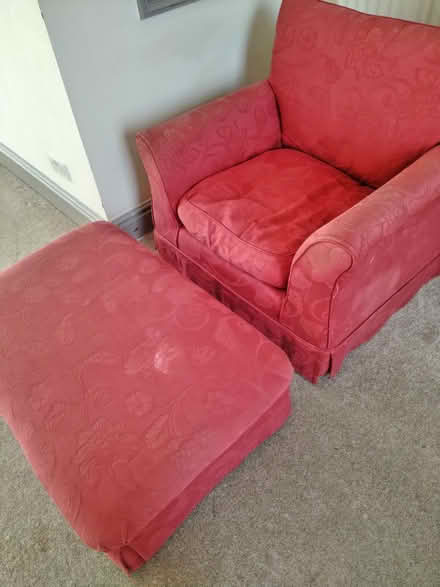 Photo of free Urgently! Red Armchair, Footstool (Wiveliscombe) #1