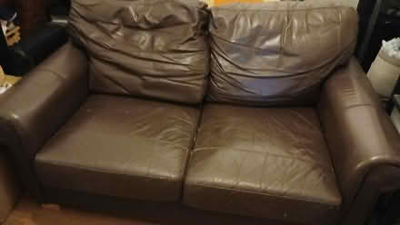Photo of free Dark brown 2 seater leather settee (Poulton CH44) #1
