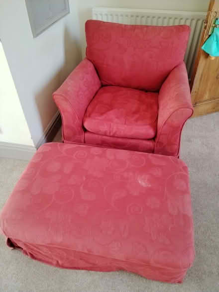 Photo of free Urgently! Red Armchair, Footstool (Wiveliscombe) #2