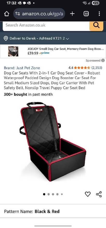 Photo of free Dog car seat with lead attachment (Ashtead KT21) #1