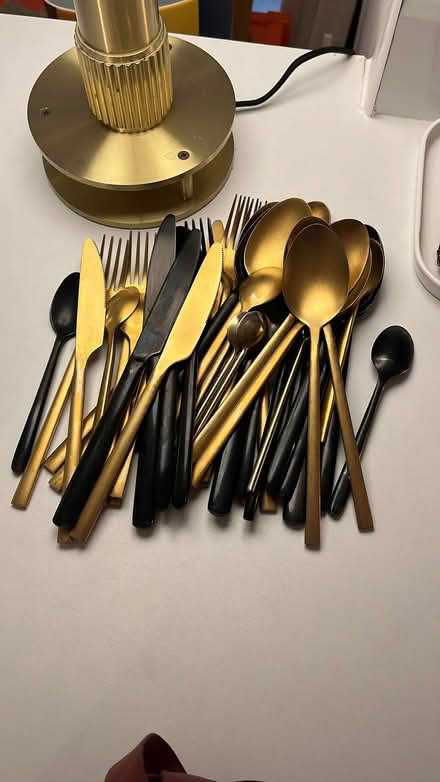 Photo of free 2 sets of cutlery, one black the other one gold. (Barons Court W14) #2