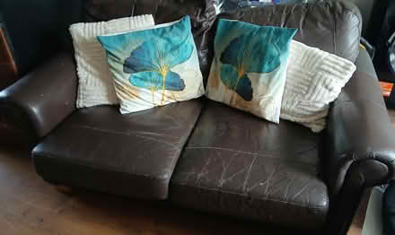 Photo of free Dark brown 2 seater leather settee (Poulton CH44) #2