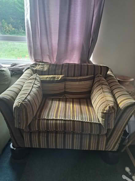 Photo of free Brown and sage green love seat (NE39) #1