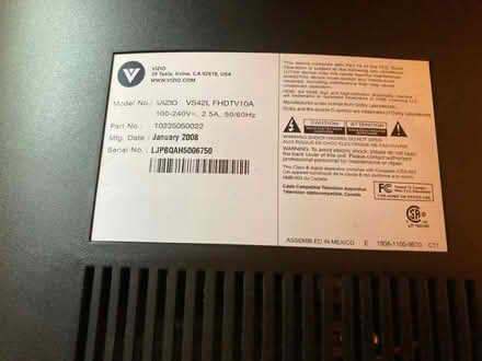 Photo of free 42” flatscreen 2008 Vizio TV (Winsted) #2