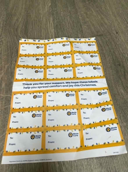 Photo of free Marie Curie gift labels. (Southsea PO4) #1