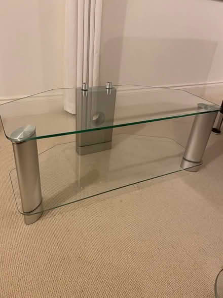 Photo of free TV Stand/coffee table, 2 glass shelves. (Bloomfield) #1