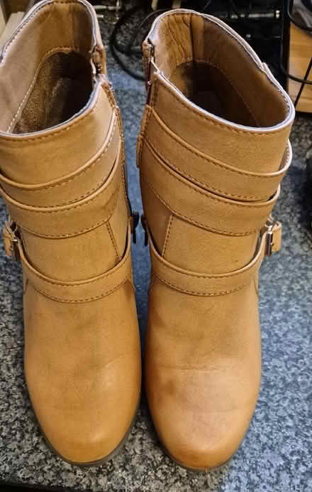 Photo of free Pair of leather ankle boots, size 3 approx 2" heel (Great Moor SK3) #1
