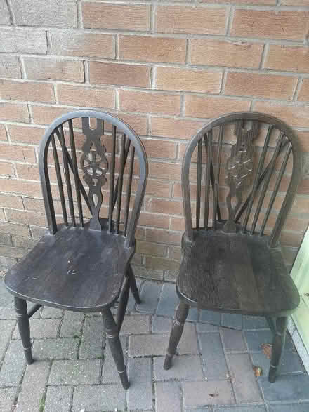 Photo of free 2 dark wood dining chairs (Higher Bebington CH63) #1