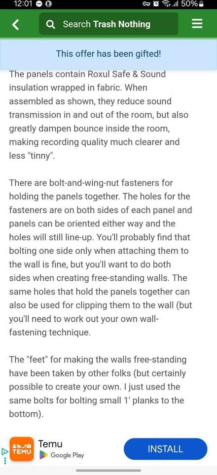 Photo of free 3 Sound Dampening Panels (Annex area) #3