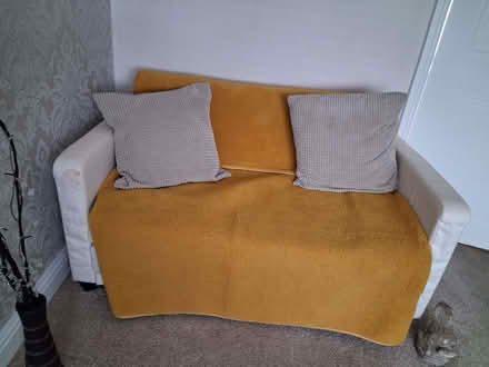 Photo of free White 2 seater sofa bed. Dimensions 55 inch W 32 inch 31 D (The Windmill WS15) #3