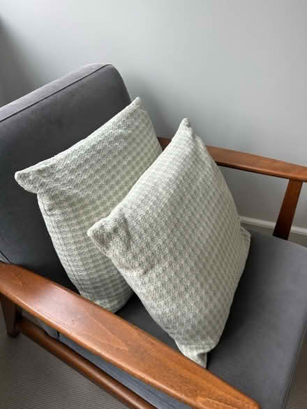 Photo of free Pair of pale green and white Next cushions (Wimbledon Village SW19) #1