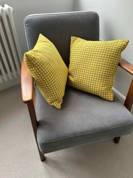 Photo of free 2x John Lewis yellow/white cushions (Wimbledon Village SW19) #1