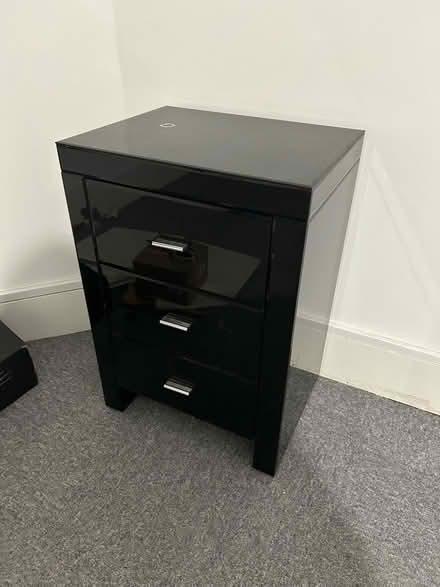 Photo of free Black dressing table with mirror, stool + 2 bedside tables (Raynes Park SW20) #3