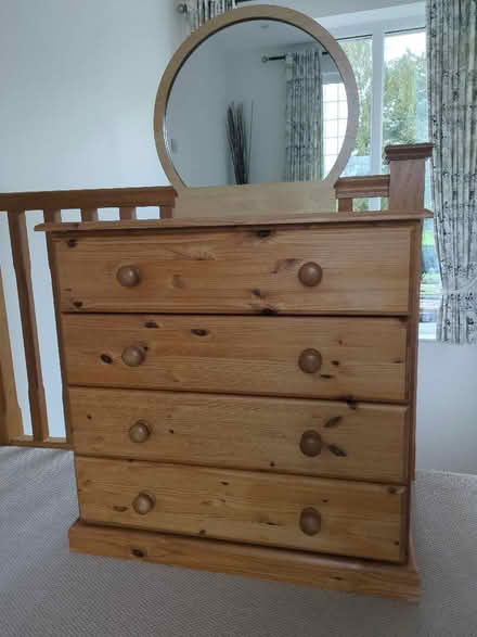 Photo of free Waxed Pine 4 drawer Chest with Mirror (Albourne BN6) #1