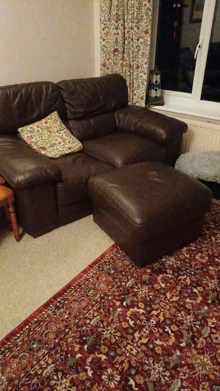 Photo of free 2 x 2 seater brown leather sofas (Eastbourne BN21) #1