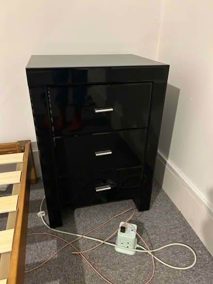 Photo of free Black dressing table with mirror, stool + 2 bedside tables (Raynes Park SW20) #2