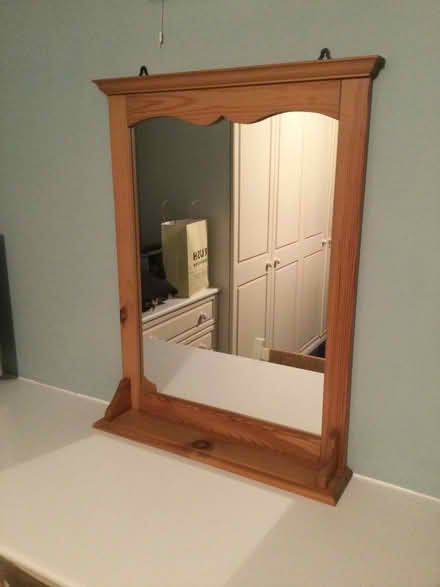 Photo of free pine framed mirror with shelf (Appleby-in-Westmorland CA16) #1