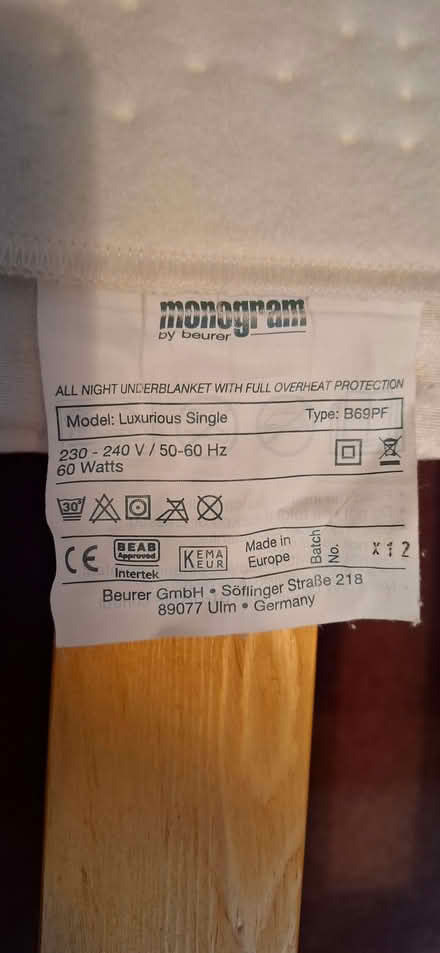 Photo of free Fitted Single Electric Blanket (Harrogate HG1) #3