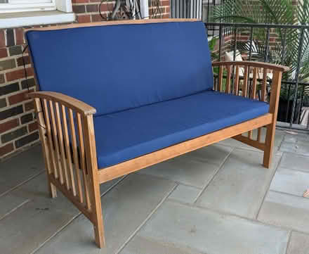 Photo of free Hardwood outdoor bench + cushions (Manor Park, Washington, DC) #1