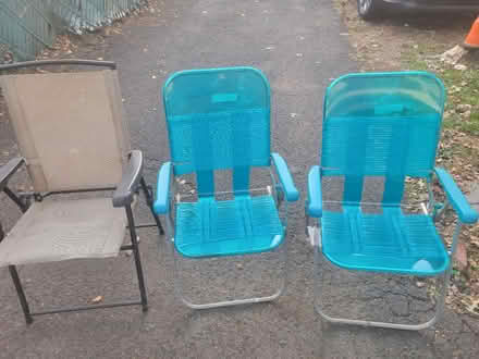 Photo of free Green & beige chairs (Bloomfield, near Home Depot.) #1