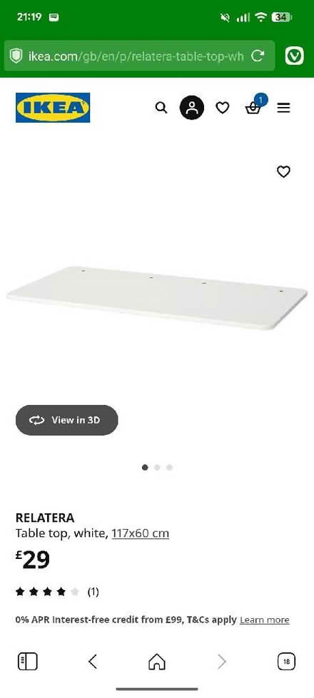 Photo of free IKEA RELATERA desk/table top, brand new 117x60cm (Brockley SE14) #1
