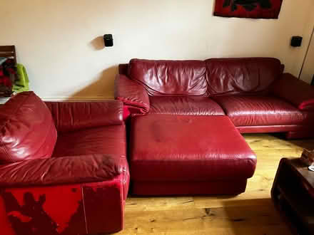 Photo of free Large red leather sofa, chair and ottoman (Canonmills EH7) #2
