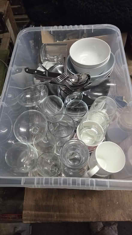 Photo of free Box of plates cups glasses etc (Kirkby Overblow HG3) #1