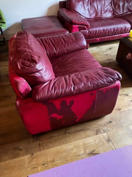 Photo of free Large red leather sofa, chair and ottoman (Canonmills EH7) #3