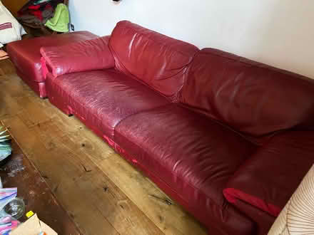 Photo of free Large red leather sofa, chair and ottoman (Canonmills EH7) #4